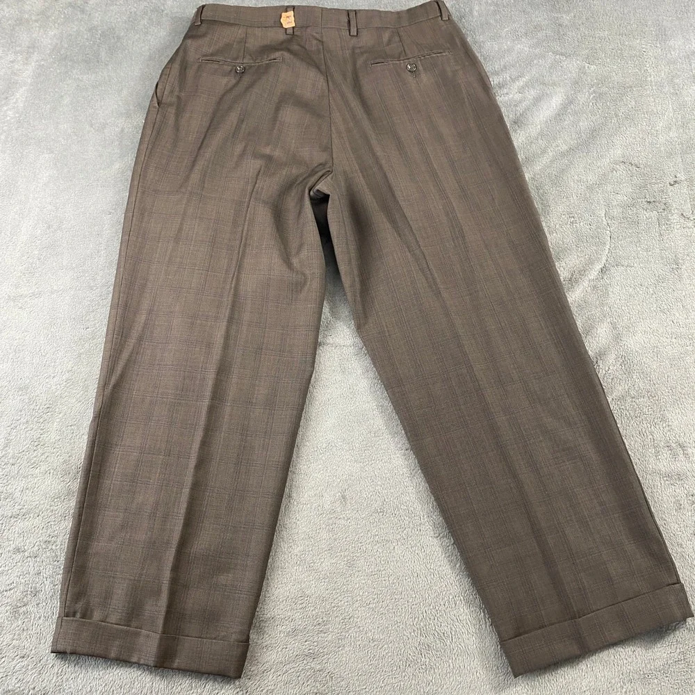Hart Schaffner Marx Suit Mens 43R Brown Glen Plaid 2-Button Pleated Cuffed USA